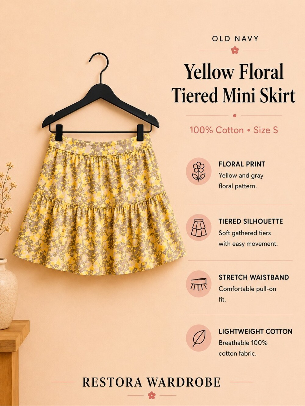 Old Navy Cottagecore Yellow Floral Tiered Mini Skirt S